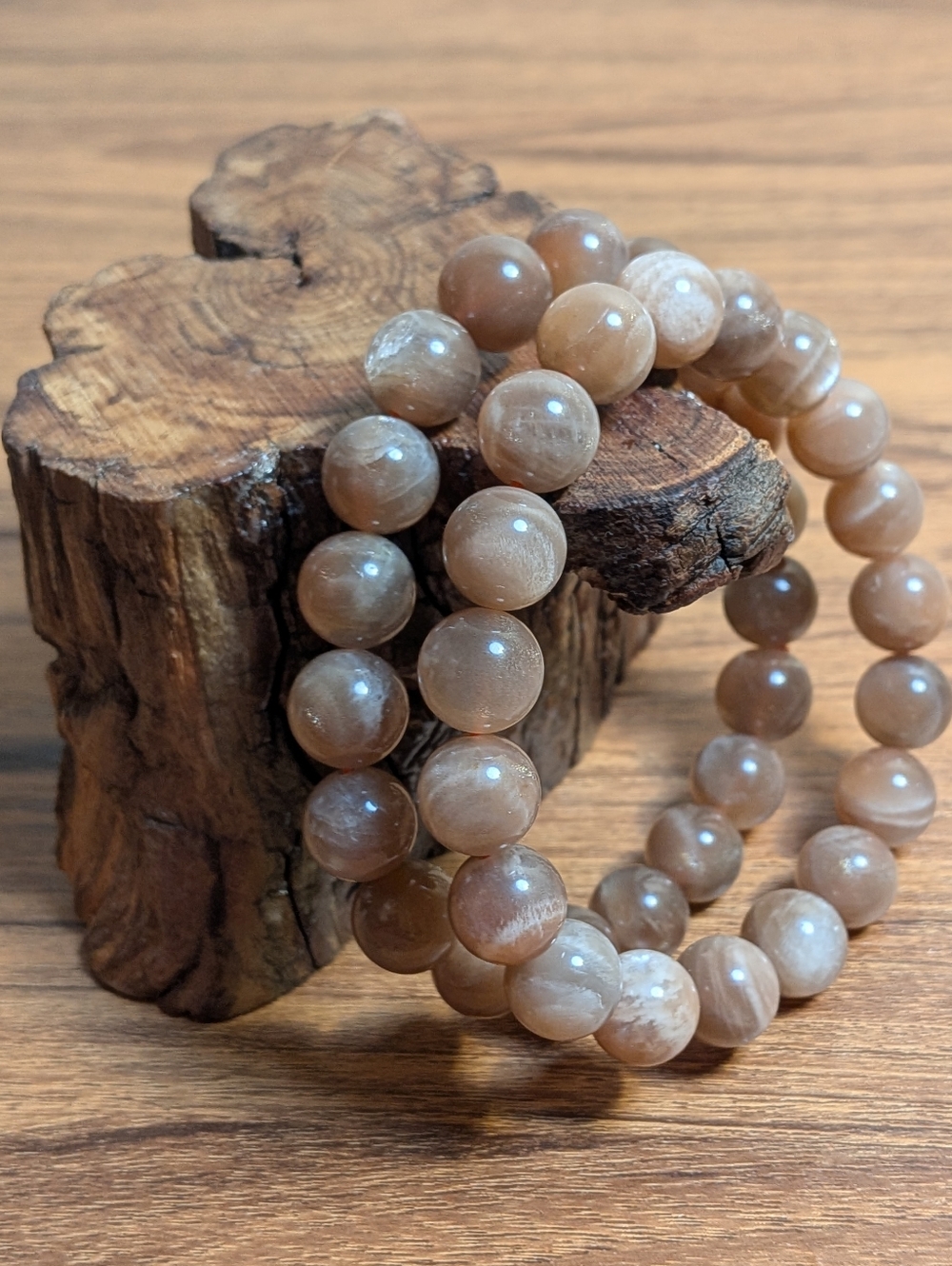 2 Peach Moonstone 10mm Crystal Bracelets
